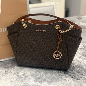 Michael Kors Dark Brown Shoulder Bag with Gold Accents